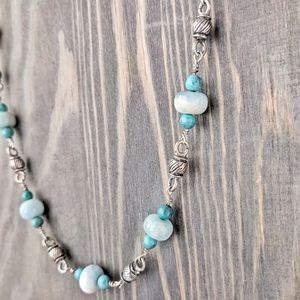 Sterling Silver, Aquamarine, and Turquoise Stone Beaded Necklace